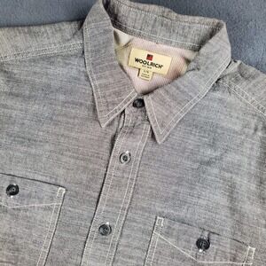 Woolrich Mens Gray Button Down Shirt short Sleeve Casual Work Utility L/G